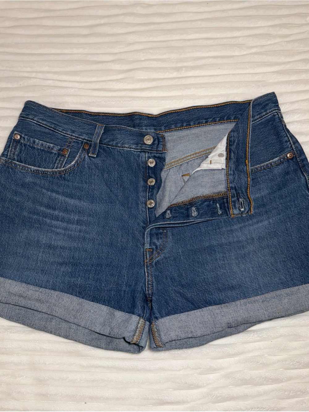 Classic High-Rise Dark Blue Denim Shorts